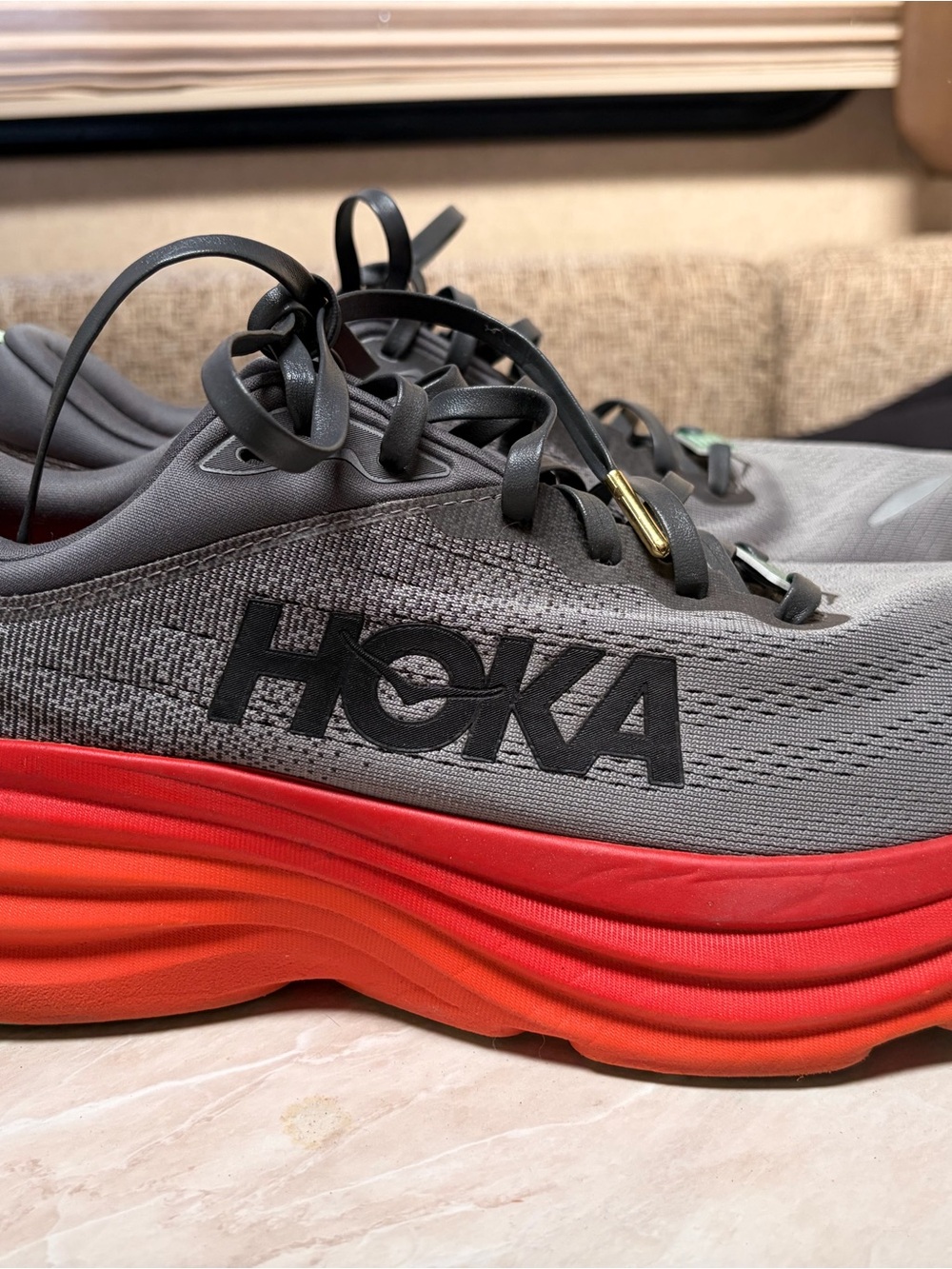 HOKA Men's Gray and Orange Running Shoes